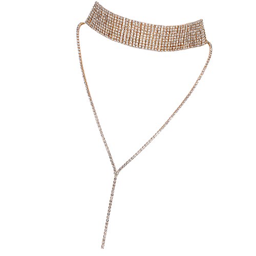Flongo Gargantillas Doradas Choker de Metal con Diamantes de Imitacion Brillantes, Collar Largo con Borla, Retro Vintage chokers 2017