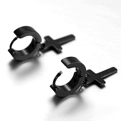 Flongo Pendientes de Mujer Hombre, Pendientes en Forma de Cruz de Estilo de Moda de Acero Inoxidable, Color Plateado Negro Dorado, Regalo Navidad San Valentín