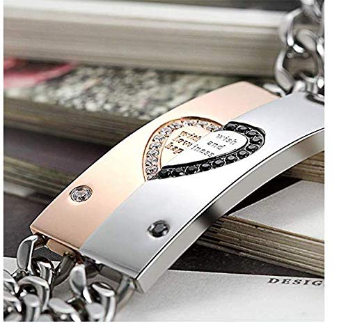 Flongo - Pulseras complementarias para hombre y mujer, hechas de acero y circonia, forman un corazón negro y dorado, ideal como regalo San Valentín Set