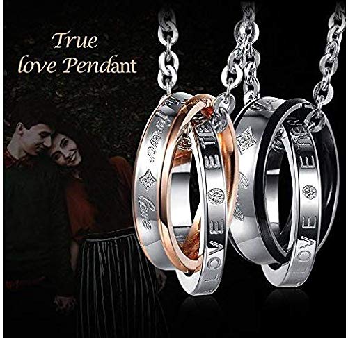 Flongo - Pulseras complementarias para hombre y mujer, hechas de acero y circonia, forman un corazón negro y dorado, ideal como regalo San Valentín Set