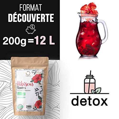 ? Flor de Jamaica BIO 200g | Flor de Hibisco por Te Frio, Agua de Jamaica, Infusion | Te de Hibisco organico por Dieta Detox Drenante