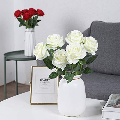 Floralsecret 12 Piezas Rosas Artificiales Flores de Seda Imidacial Ramo Decoración de Boda Casa(Blanca, Roja)