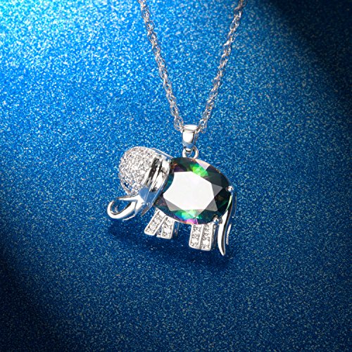 FLORAY Novedades Mujer Azul zafiro con Circonita diseño, Elephant Colgantes Collares, plata de ley Cadena Cadena Largo:45 cm