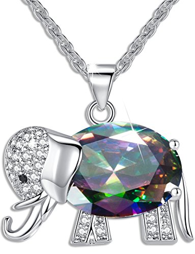 FLORAY Novedades Mujer Azul zafiro con Circonita diseño, Elephant Colgantes Collares, plata de ley Cadena Cadena Largo:45 cm