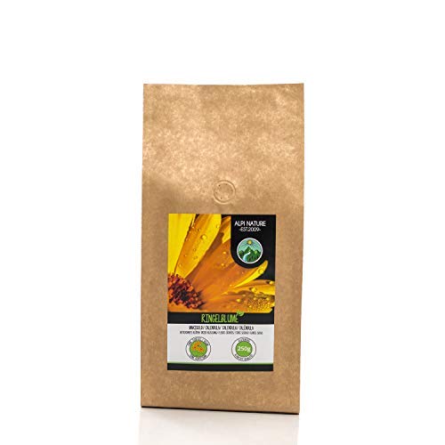 Flores de caléndula (250g), té de caléndula, flores enteras, caléndula de naranja, suavemente seca, 100% pura y natural para la preparación de té, té de hierbas, flores comestibles