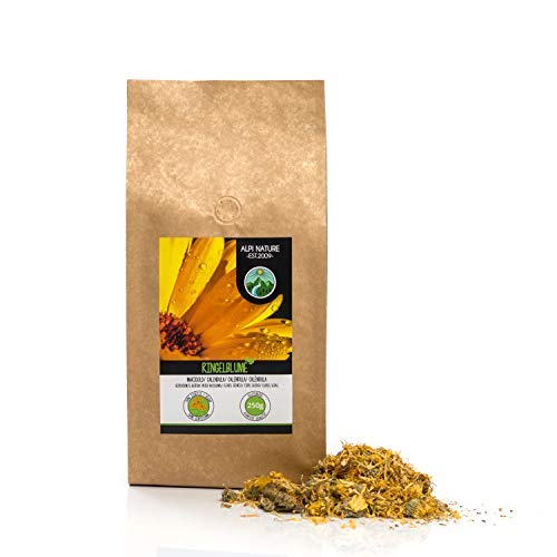 Flores de caléndula (250g), té de caléndula, flores enteras, caléndula de naranja, suavemente seca, 100% pura y natural para la preparación de té, té de hierbas, flores comestibles