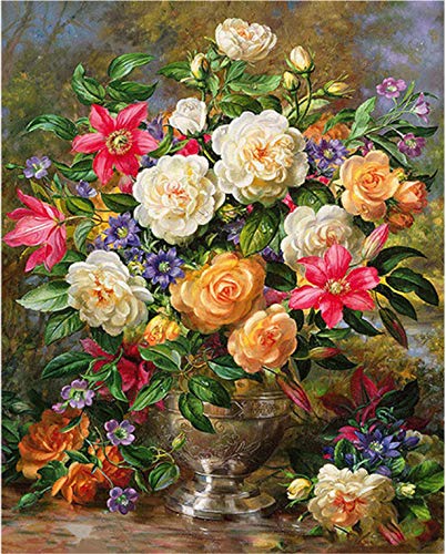 Flores de Camelia Pintura de Bricolaje por número Arte de la Pared Moderna Pintura de la Lona Pintura de acrílico por números para Decoraciones caseras 40x50cm (con Marco)