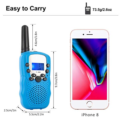 Flybiz Walkie Talkie Niños PMR446 8 Canales LCD Pantalla Función VOX 10 Tonos de Llamada Bloqueo de Canal Linterna Incorporado 8 Canales LCD Pantalla VOX (Azul)