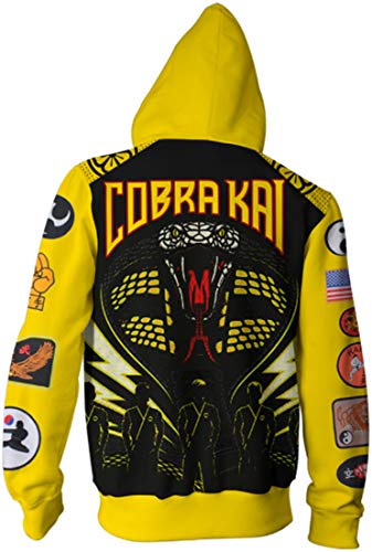 FLYCHEN Hombre Chaquetas Cobra Kai 3D Sudaderas Suéter con Cremallera Patrón de Cobra Hoodies de la Serie de televisión Manga Larga con Capucha- Cremallera 3, L