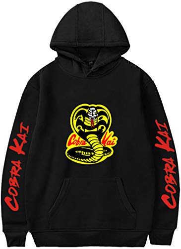 FLYCHEN Hombre Sudaderas para Cobra Kai Patrón de Cobra Hoodies kárate Serie de televisión Estadounidense La Historia de Cobra - Negro 4664, M