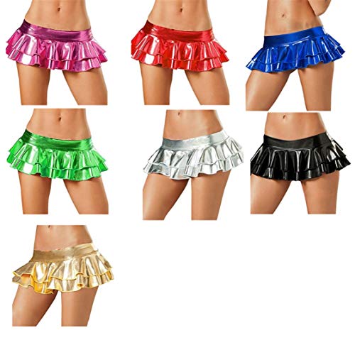 Flydo Señoras Mini Falda de Cuero de la Mirada Mojado Brillante metálico líquido Mirada mojada Minifalda Mujer, Wet Look Clubwear