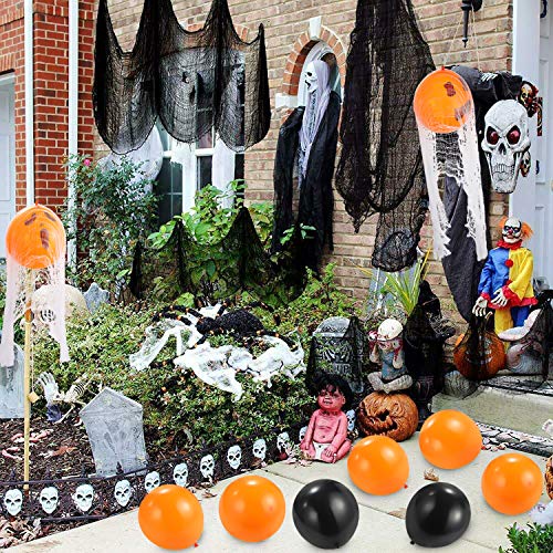 Flyfun 44 Piezas Juego de Decoración de Halloween Accesorios con Banner de Feliz Halloween, Tela de Araña de Terror, Tela Espeluznante, Globos Naranjas y Negros, Adornos Colgantes de Cinta en Espiral