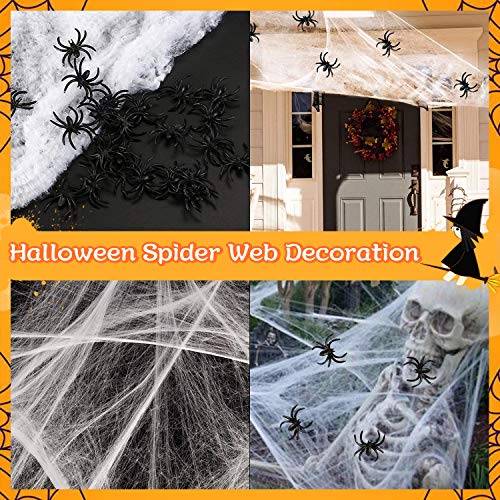 Flyfun 44 Piezas Juego de Decoración de Halloween Accesorios con Banner de Feliz Halloween, Tela de Araña de Terror, Tela Espeluznante, Globos Naranjas y Negros, Adornos Colgantes de Cinta en Espiral