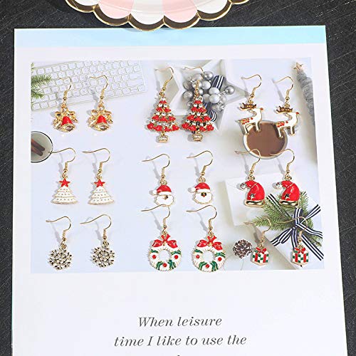 Flysee 9 Pares de Pendientes de Navidad Pendientes Colgantes de Navidad Juego de Pendientes de Joyería de Santa para Mujeres Niñas, 9 Estilos，Navidad decoración