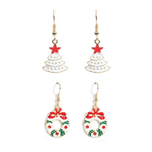 Flysee 9 Pares de Pendientes de Navidad Pendientes Colgantes de Navidad Juego de Pendientes de Joyería de Santa para Mujeres Niñas, 9 Estilos，Navidad decoración