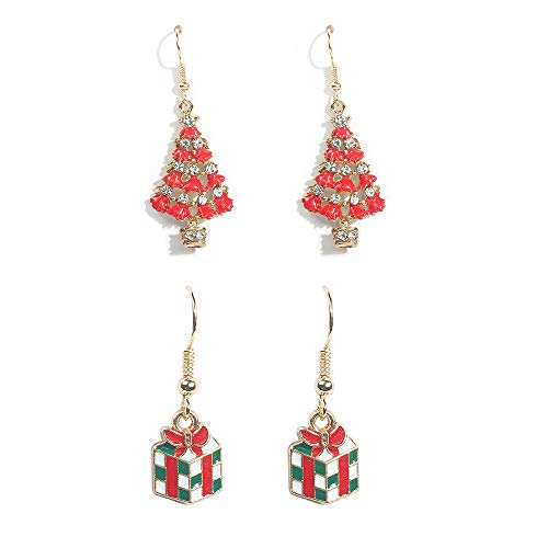 Flysee 9 Pares de Pendientes de Navidad Pendientes Colgantes de Navidad Juego de Pendientes de Joyería de Santa para Mujeres Niñas, 9 Estilos，Navidad decoración