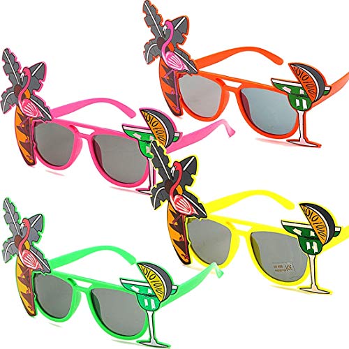 FLZONE Gafas Novedosas,4 Pares de Gafas de Sol Hawaianas Tropicales para Fiestas,Gafas Tropicales Hawaianas para Accesorios de Fotomatón
