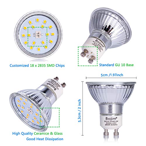 Foco Empotrable, Bojim 6x GU10 LED Luz de Techo 6W equivalente a incandescente 54W Incluye Bombilla GU10 Blanco Natural 4500K 600Lm Ojos de Buey Marco Redondo Esmerilado Ángulo Rotable 30°AC 220V-240V