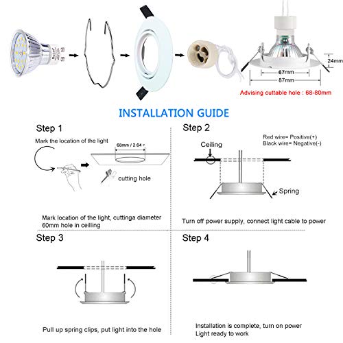 Foco Empotrable, Bojim 6x GU10 LED Luz de Techo 6W equivalente a incandescente 54W Incluye Bombilla GU10 Blanco Natural 4500K 600Lm Ojos de Buey Marco Redondo Esmerilado Ángulo Rotable 30°AC 220V-240V