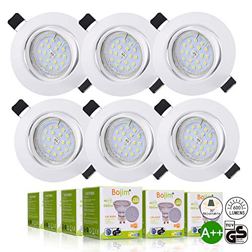 Foco Empotrable, Bojim 6x GU10 LED Luz de Techo 6W equivalente a incandescente 54W Incluye Bombilla GU10 Blanco Natural 4500K 600Lm Ojos de Buey Marco Redondo Esmerilado Ángulo Rotable 30°AC 220V-240V