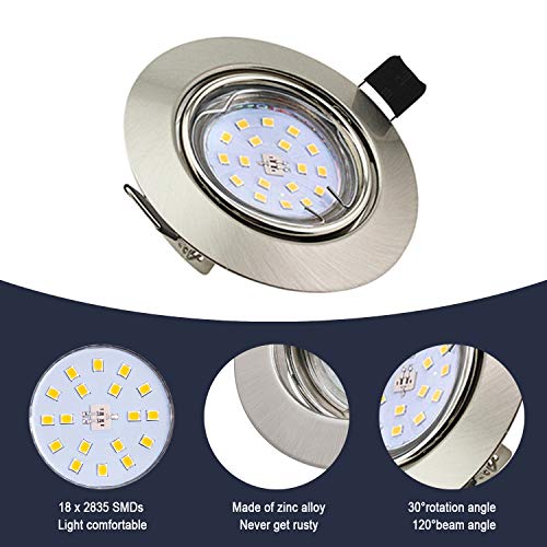 Foco Empotrable | Led Gu10 Luz de Techo 5W equivalente a incandescente 60W | Blanco Frío 6000K 600Lm | Ojos de Buey Marco Redondo AC220V-240V | bombilla LED para salón o dormitorio cocina etc 6 piezas