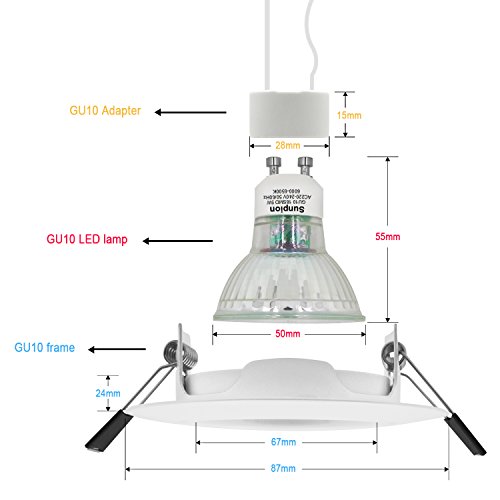 Foco Empotrable | LED Luz de Techo 5W Equivalente a Incandescente 60W | Blanco Frío 6000K 600Lm AC 220-240V | de techo de iluminación incluye bombilla LED para salón o dormitorio cocina etc 6 piezas