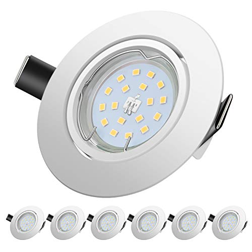 Foco Empotrable | LED Luz de Techo 5W Equivalente a Incandescente 60W | Blanco Frío 6000K 600Lm AC 220-240V | de techo de iluminación incluye bombilla LED para salón o dormitorio cocina etc 6 piezas