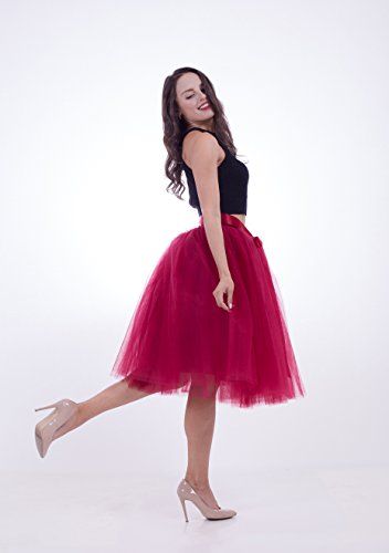 FOLOBE Falda de tutú de Las Mujeres Midi Tulle Faldas 7 Capas de Falda de Falda de Underskirt con el cinturón elástico para el Banquete de Boda