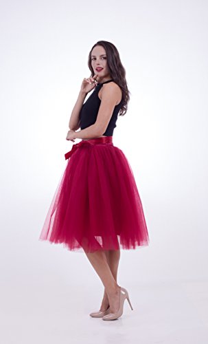 FOLOBE Falda de tutú de Las Mujeres Midi Tulle Faldas 7 Capas de Falda de Falda de Underskirt con el cinturón elástico para el Banquete de Boda