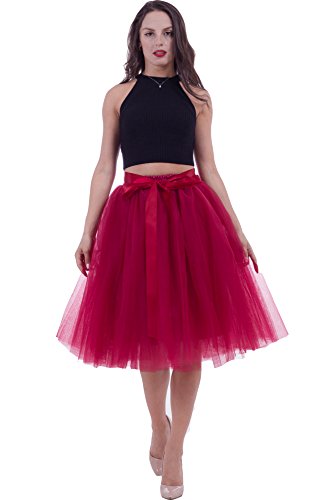 FOLOBE Falda de tutú de Las Mujeres Midi Tulle Faldas 7 Capas de Falda de Falda de Underskirt con el cinturón elástico para el Banquete de Boda