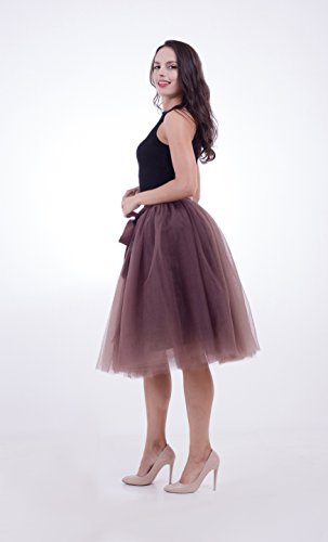 FOLOBE Falda de tutú de Las Mujeres Midi Tulle Faldas 7 Capas de Falda de Falda de Underskirt con el cinturón elástico para el Banquete de Boda