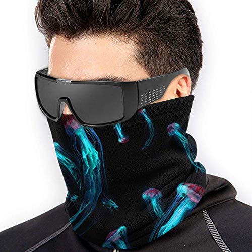 Fondo de medusas de ortiga marina japonesa (Chrysaora Pacifica) medusas venenosas. Efecto de luz de neón azul unisex polar calentador de cuello tubo cuello bufanda cuello cuello cuello cuello polainas