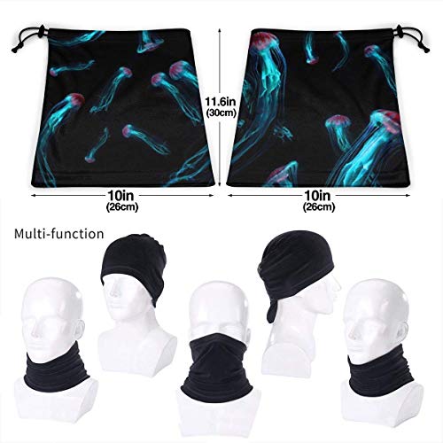 Fondo de medusas de ortiga marina japonesa (Chrysaora Pacifica) medusas venenosas. Efecto de luz de neón azul unisex polar calentador de cuello tubo cuello bufanda cuello cuello cuello cuello polainas