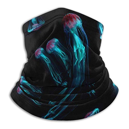 Fondo de medusas de ortiga marina japonesa (Chrysaora Pacifica) medusas venenosas. Efecto de luz de neón azul unisex polar calentador de cuello tubo cuello bufanda cuello cuello cuello cuello polainas