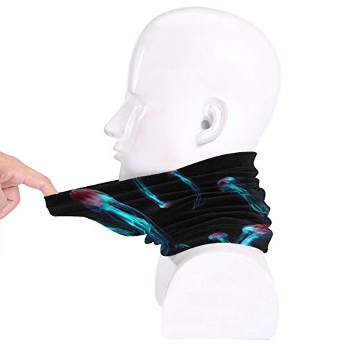 Fondo de medusas de ortiga marina japonesa (Chrysaora Pacifica) medusas venenosas. Efecto de luz de neón azul unisex polar calentador de cuello tubo cuello bufanda cuello cuello cuello cuello polainas