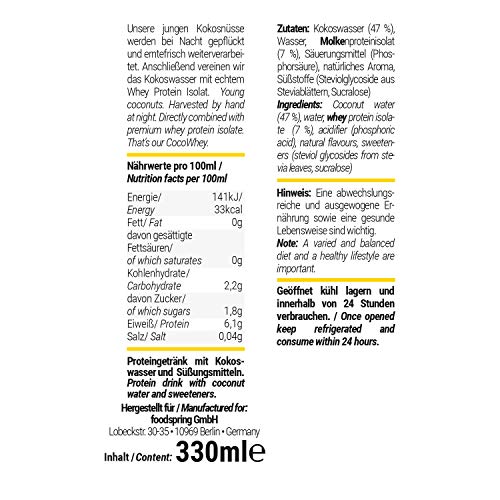 foodspring CocoWhey en pack de 12 x 330ml, Piña, La bebida proteica isotónica