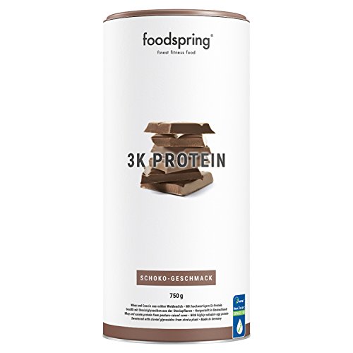 foodspring Proteína 3K, Chocolate, 750g, Mezcla de proteínas para alcanzar un altísimo valor biológico