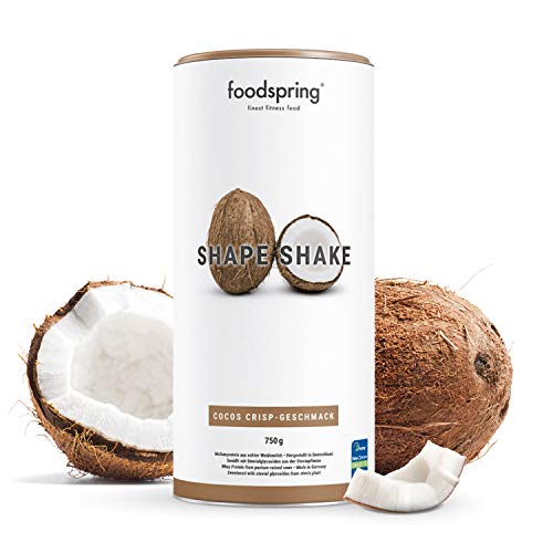 foodspring Shape Shake, Sabor Coco, 750g, Batido saciante, 100% proteína de suero de leche en polvo, Enriquecido con L-carnitina (quema grasas)