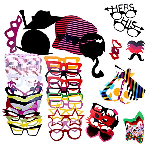 Foonii - 76 Palitos Manualidades, con Formas de Gafas, Bigote, Labios, Pajarita, Sombrero; para Fotos de Bodas, navidades, cumpleaños, Otras Fiestas