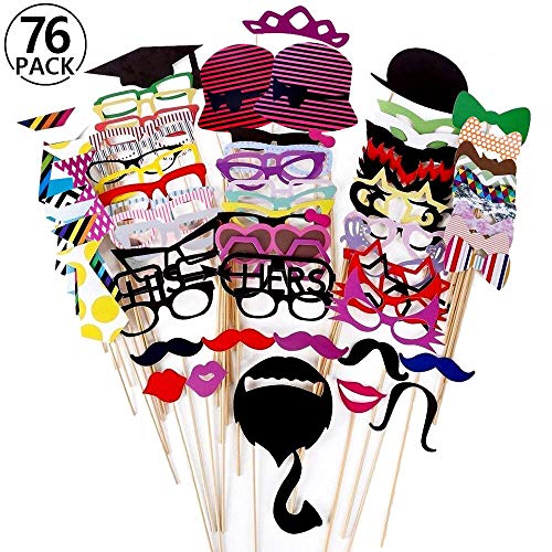 Foonii - 76 Palitos Manualidades, con Formas de Gafas, Bigote, Labios, Pajarita, Sombrero; para Fotos de Bodas, navidades, cumpleaños, Otras Fiestas