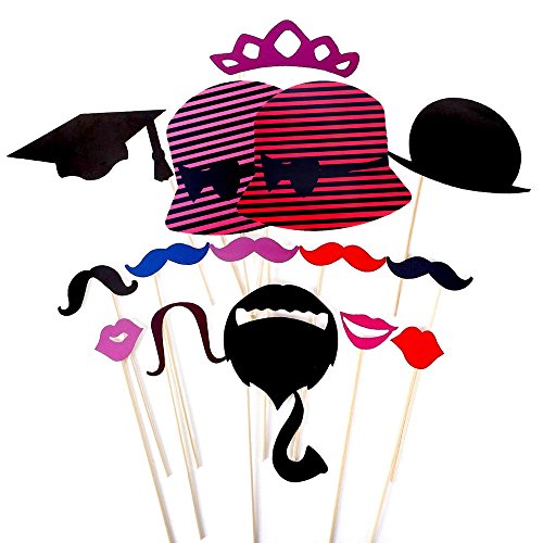 Foonii - 76 Palitos Manualidades, con Formas de Gafas, Bigote, Labios, Pajarita, Sombrero; para Fotos de Bodas, navidades, cumpleaños, Otras Fiestas