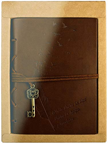 Foonii Cubierta de cuero de la vendimia retro Notebook llave mágica Cadena 160 en blanco Jotter Diary (Brown)