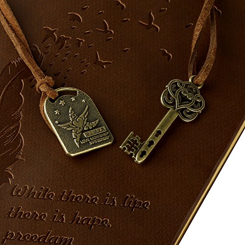 Foonii Cubierta de cuero de la vendimia retro Notebook llave mágica Cadena 160 en blanco Jotter Diary (Brown)