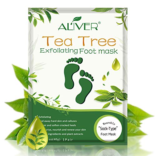 Foot Peel Mask 3 pares, repare el talón áspero y elimine la piel muerta y las callosidades, mascarilla exfoliante natural para spa para pieles secas, hombres y mujeres (Té)