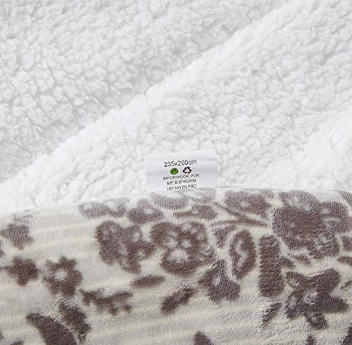 FOREN TEX Manta para Cama y sófa Franela con Sherpa Blanca (3086 +Bajera, Cama 150) Llevan Fundas de Almohada (50x70) más una Bajera Ajustable Extra Suave Súper Cálida