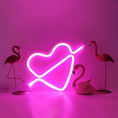 Forma de arco de Cupido Rosa luz de neón del corazón romántico LED Lámparas Noche Amor marquesina Carta sesión de batería y USB Operado muestras de neón para el dormitorio boda Living Room Oficina de