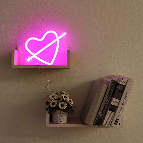 Forma de arco de Cupido Rosa luz de neón del corazón romántico LED Lámparas Noche Amor marquesina Carta sesión de batería y USB Operado muestras de neón para el dormitorio boda Living Room Oficina de