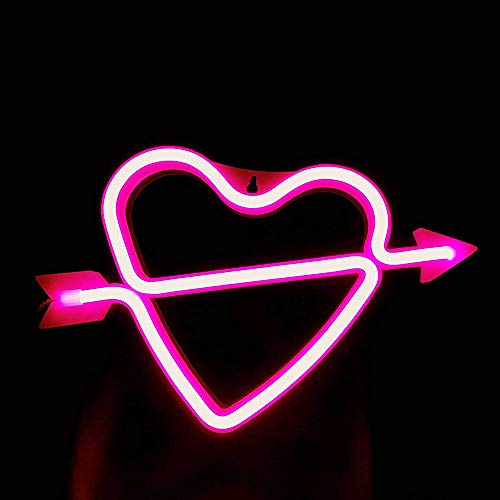 Forma de arco de Cupido Rosa luz de neón del corazón romántico LED Lámparas Noche Amor marquesina Carta sesión de batería y USB Operado muestras de neón para el dormitorio boda Living Room Oficina de