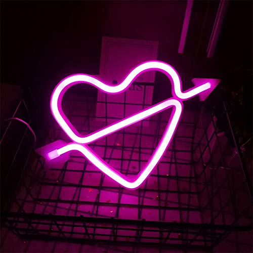 Forma de arco de Cupido Rosa luz de neón del corazón romántico LED Lámparas Noche Amor marquesina Carta sesión de batería y USB Operado muestras de neón para el dormitorio boda Living Room Oficina de