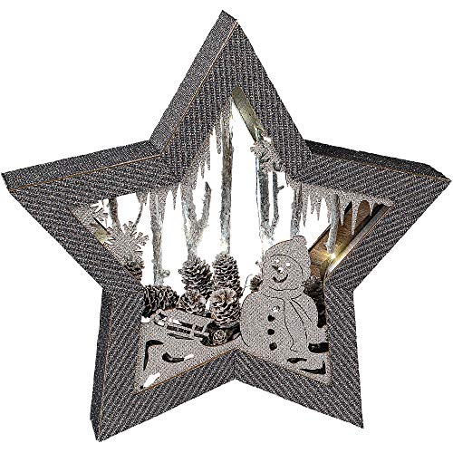 formano - Estrella decorativa de madera, 34 cm, con luz LED, surtido, 1 pieza, gris plateado, con caja de batería + temporizador